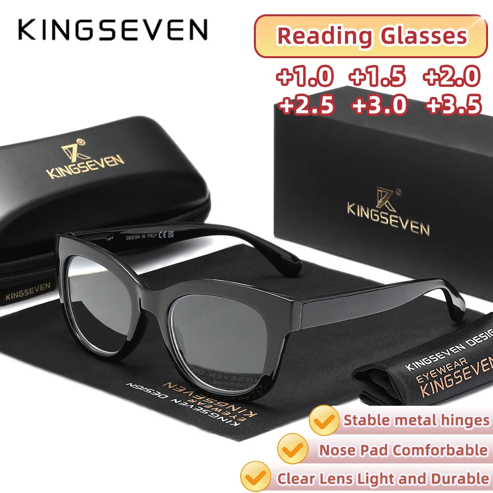 KINGSEVEN Vintage Quadratischen Rahmen Lesebrille Männer Frauen Optische Linsen + 1,0 ~ + 3,5 Blau Licht Blockieren Hyperopie Brillen