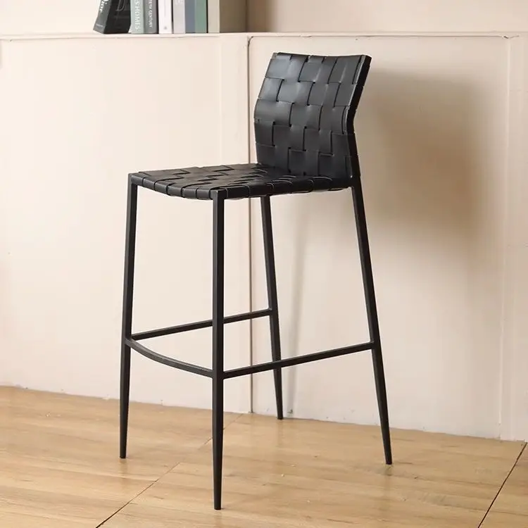 Silla de bar italiana de cuero, estilo industrial minimalista moderno, taburete alto ligero de lujo para restaurante en casa