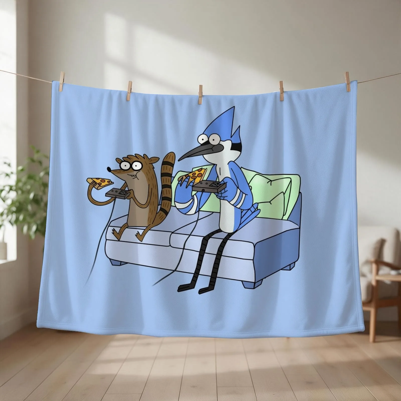 Mordecai and Rigby Pizza and Video Games Throw Blanket Retros Decorative Sofa Large cosplay anime Blankets