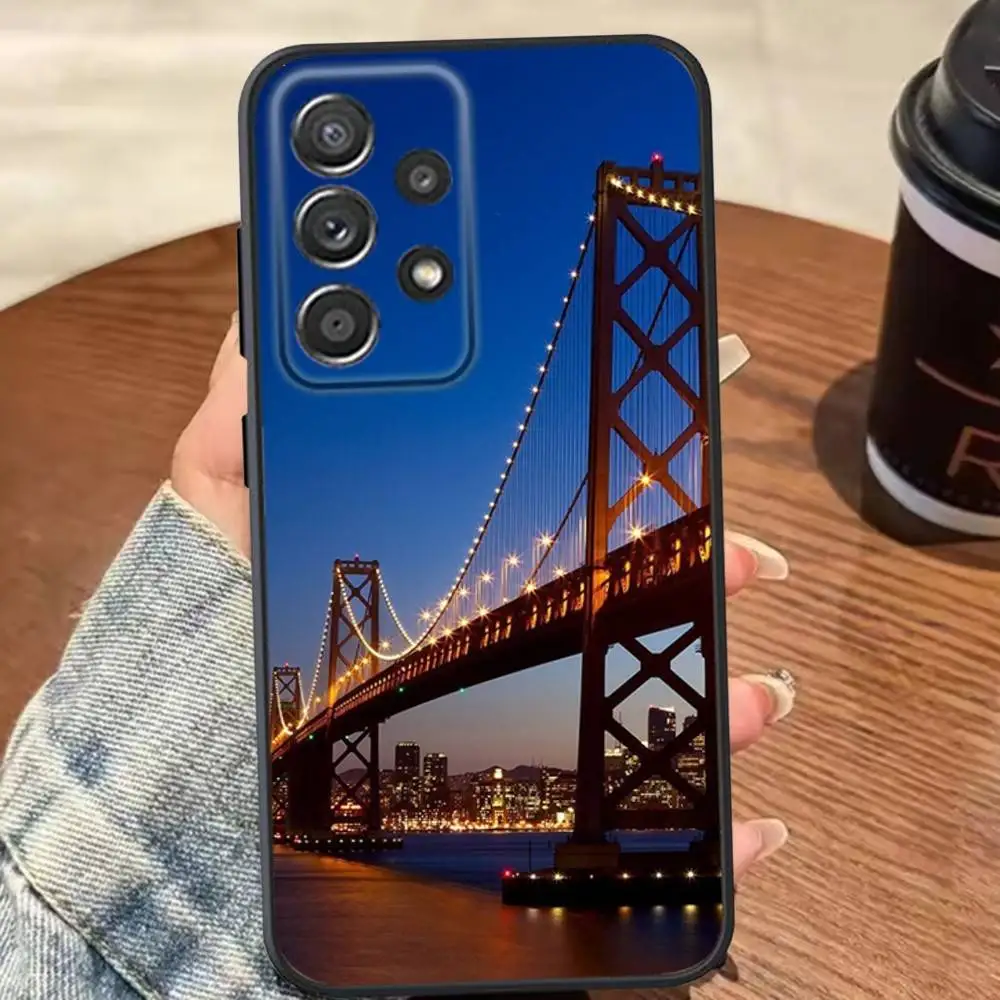 Capa de telefone Golden Bridge San Francisco para Samsung S25, S24, S21, S22, S23, S30, Ultra, S20, Plus, Fe, Lite, Note, 10,9,5G Capa preta