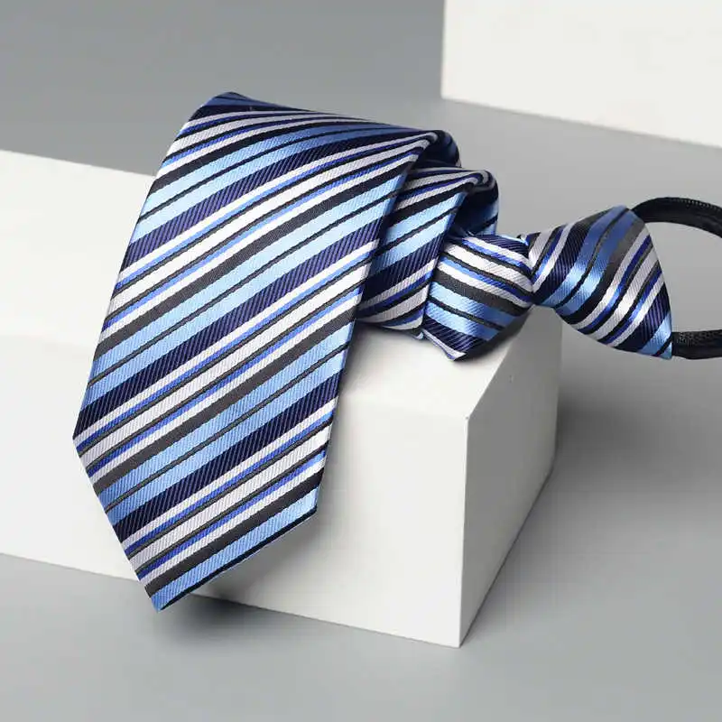 

High Quality Blue Striped Zipper Style Business Formal Tie For Men's 7CM College Style Casual Shirt Accessories Zipper Necktie