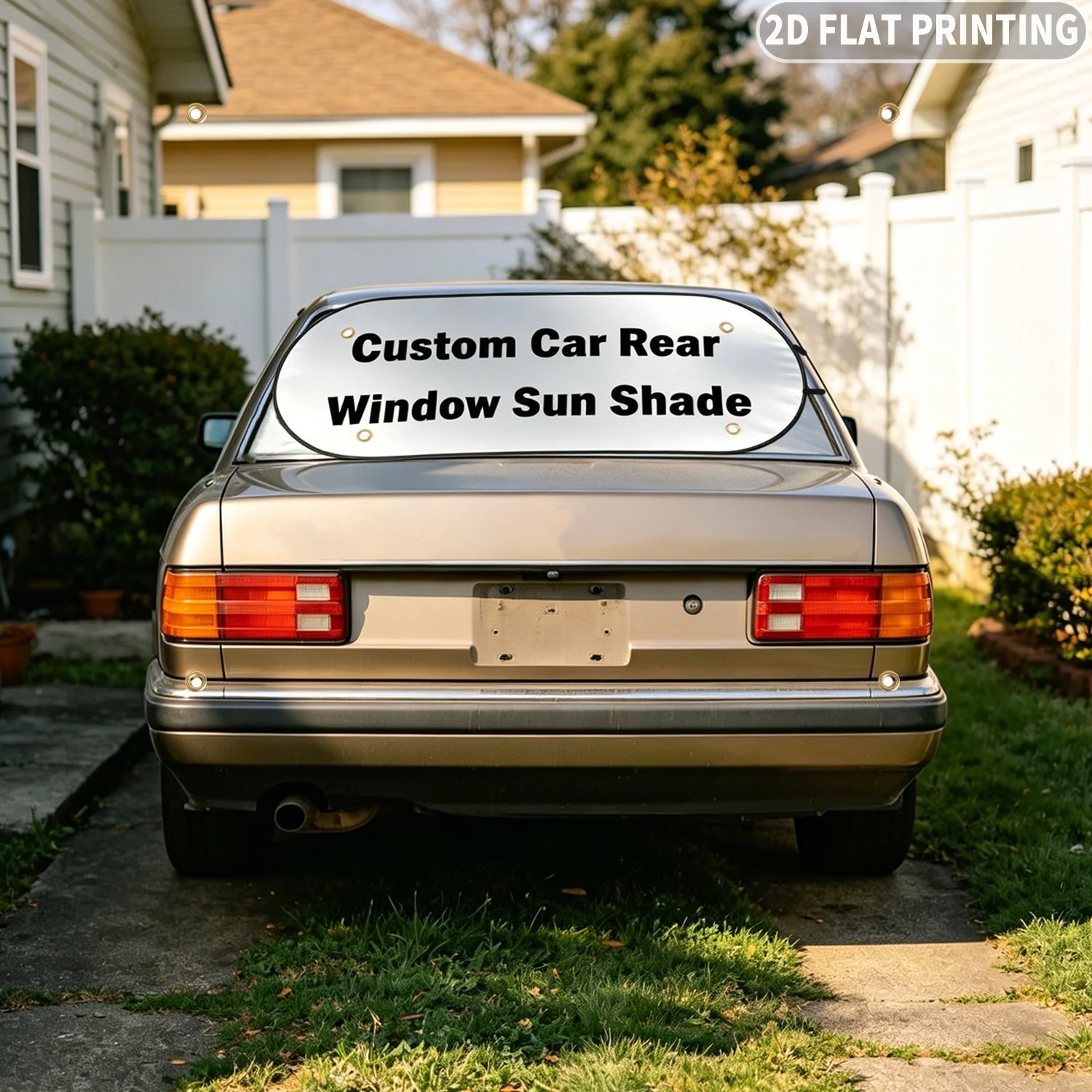 Custom Car Rear Window Sun Shade, with 8 Suction Cups in Total, Foldable 2D FLAT Printing Car Window Shades.