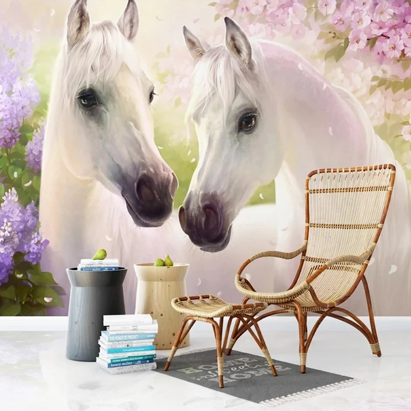 Customized 3D Wallpaper Beautiful Horse Warm Flower Photo Mural Living room TV background wall bedroom restaurant wall fabric 8d