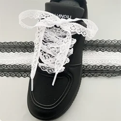 New White Black Fancy Yarn Hollow Lace Shoelaces Fashion Flat Shoestrings For Sneakers Casual Shoes Elastic Laces