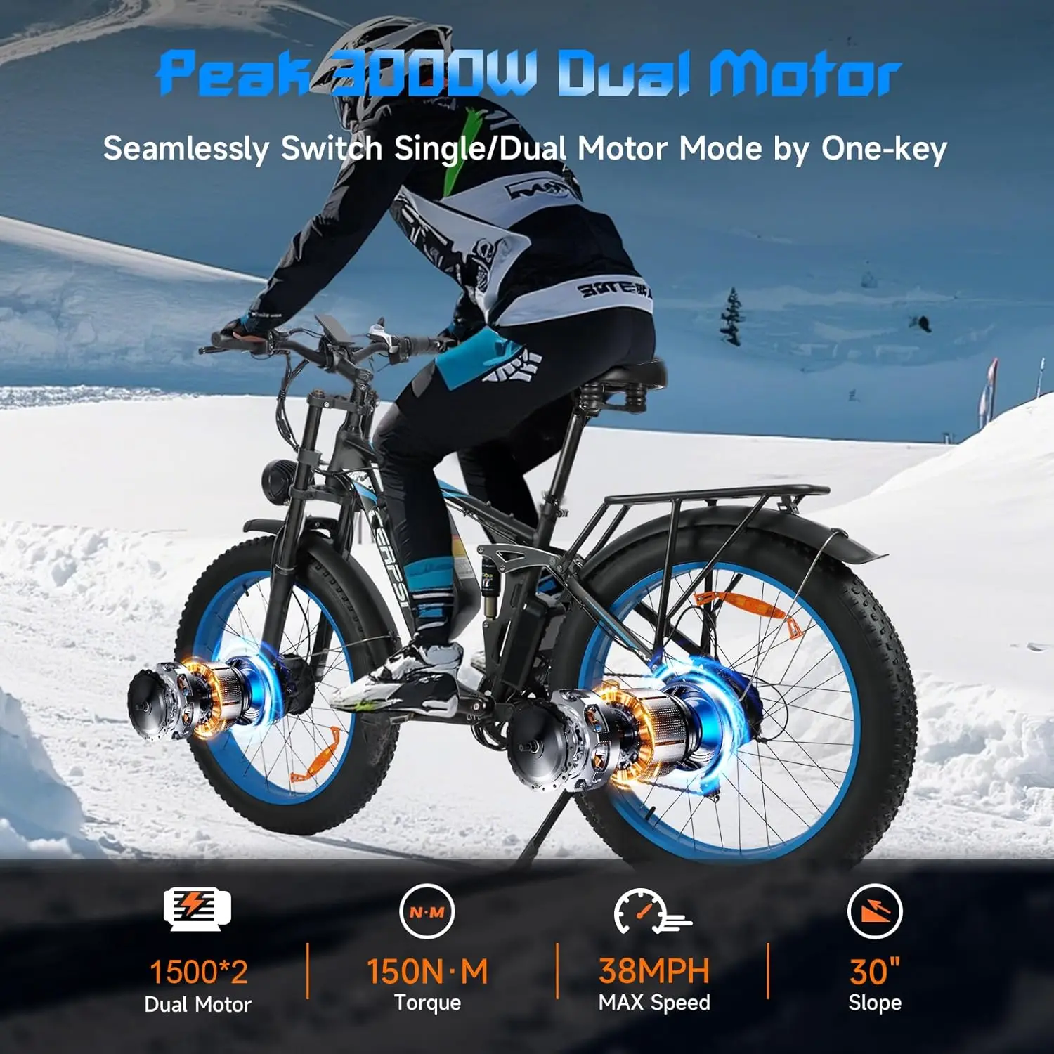 3000 واط E الدراجة دراجة كهربائية 52 فولت 32AH 55 كيلومتر/ساعة دراجة كهربائية جبلية E-الدراجات 26*4.0 بوصة الدهون الإطارات Ebike للبالغين محركات مزدوجة