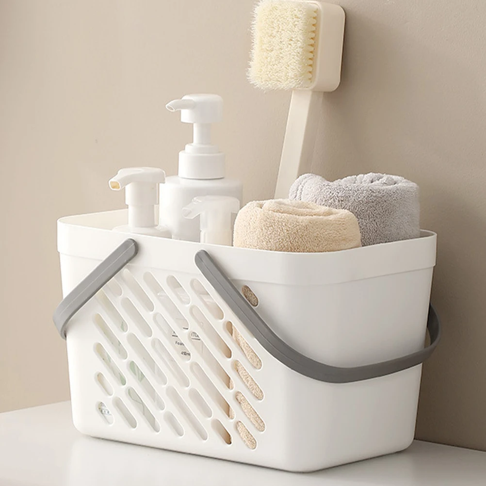 

Hollow Design Plastic Storage Basket With Handle Sturdy Bathroom Organizer Portable Small Basket For Home Classroom