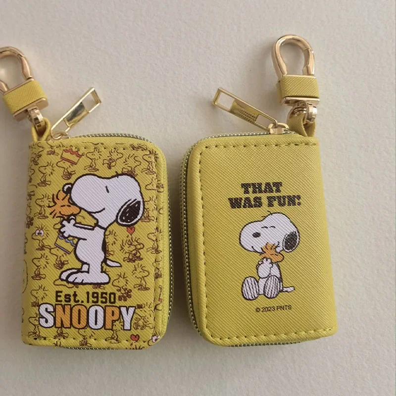 Anime Kawaii Snoopy PU Leather Zipper Car Keychain Bag Cartoon Portable Durable Coin Purse Wallet Storage For Girls Boys Gifts