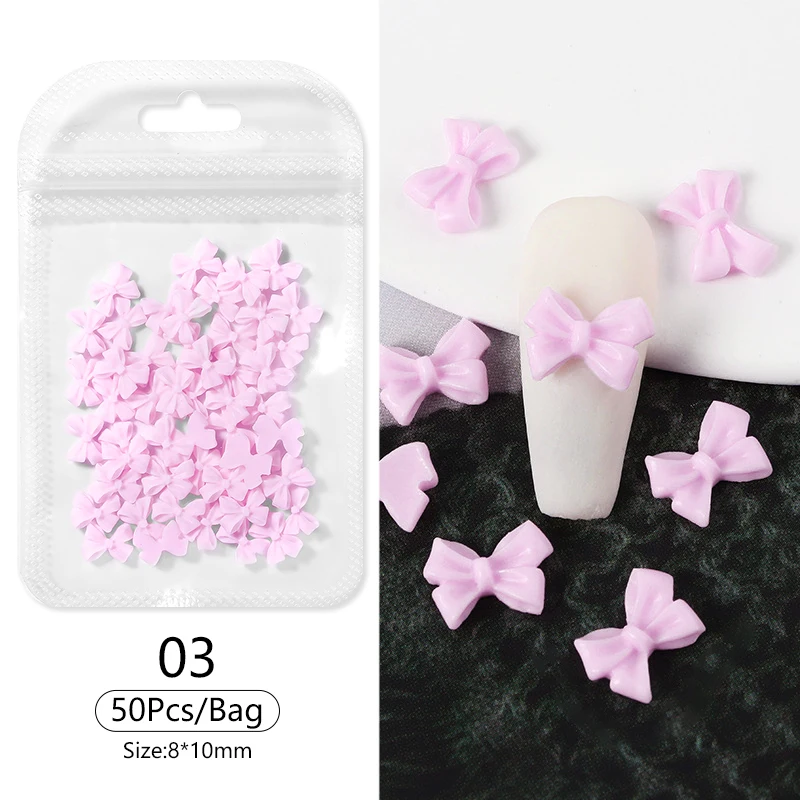 30/50Pcs Mini Kawaii Bowknot Nail Decorations 3D Cute Candys Color Flower Nail Charms Design Pink White DIY Resin Nail Accessory