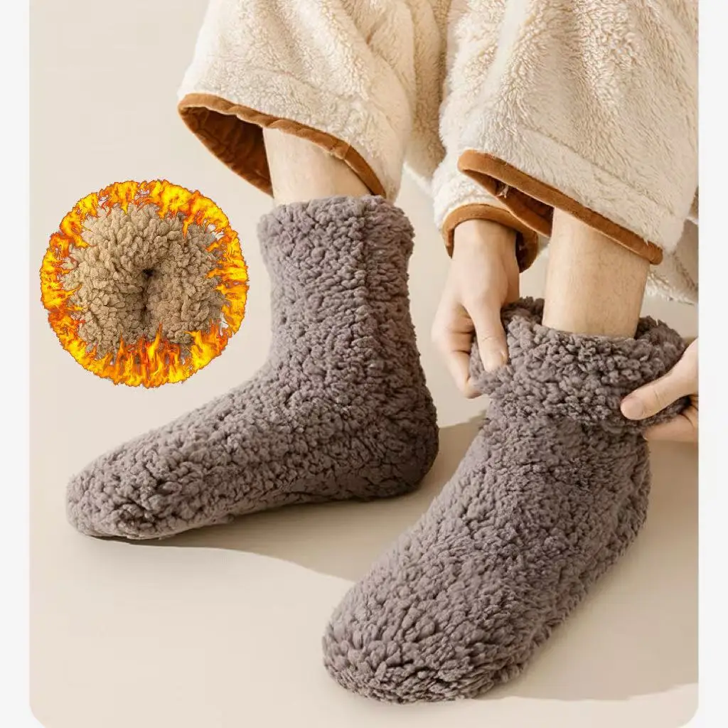 1/2 Paar verdickte Plüsch-Bodensocken für Herren, einfarbig, warm, bequem, rutschfest, leise, für den Innenbereich, lässige Schlafsocken