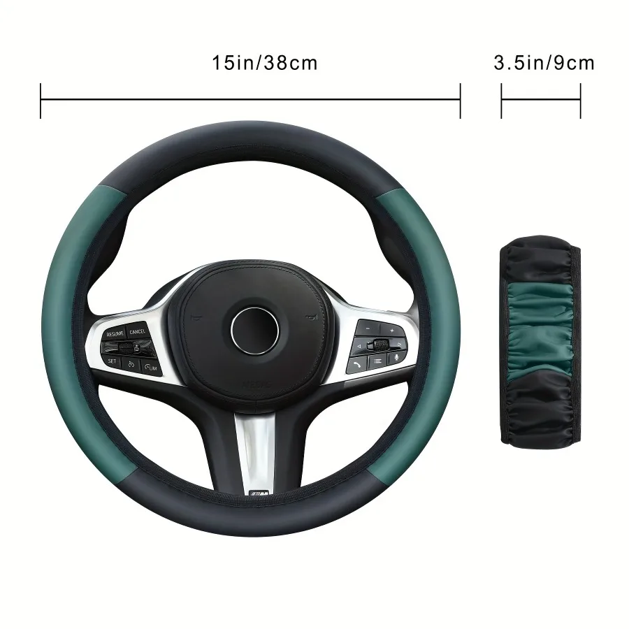Colored steering wheel cover, non-slip and sweat resistant, PU leather, universal 14.5-15 \