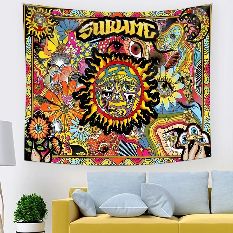 Psychedelic Tarot Trippy Sublime Sun Tapestry Wall Hanging Hippie Tapestries Mushroom Tapestry Aesthetic Room Home Decor