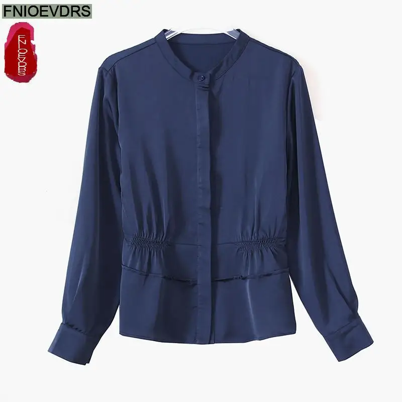 Office Lady Shirts 2023 Fall Autumn Basic Wear Work Women French Design Solid Long Sleeve Button Shirt Purple Tops Blouses