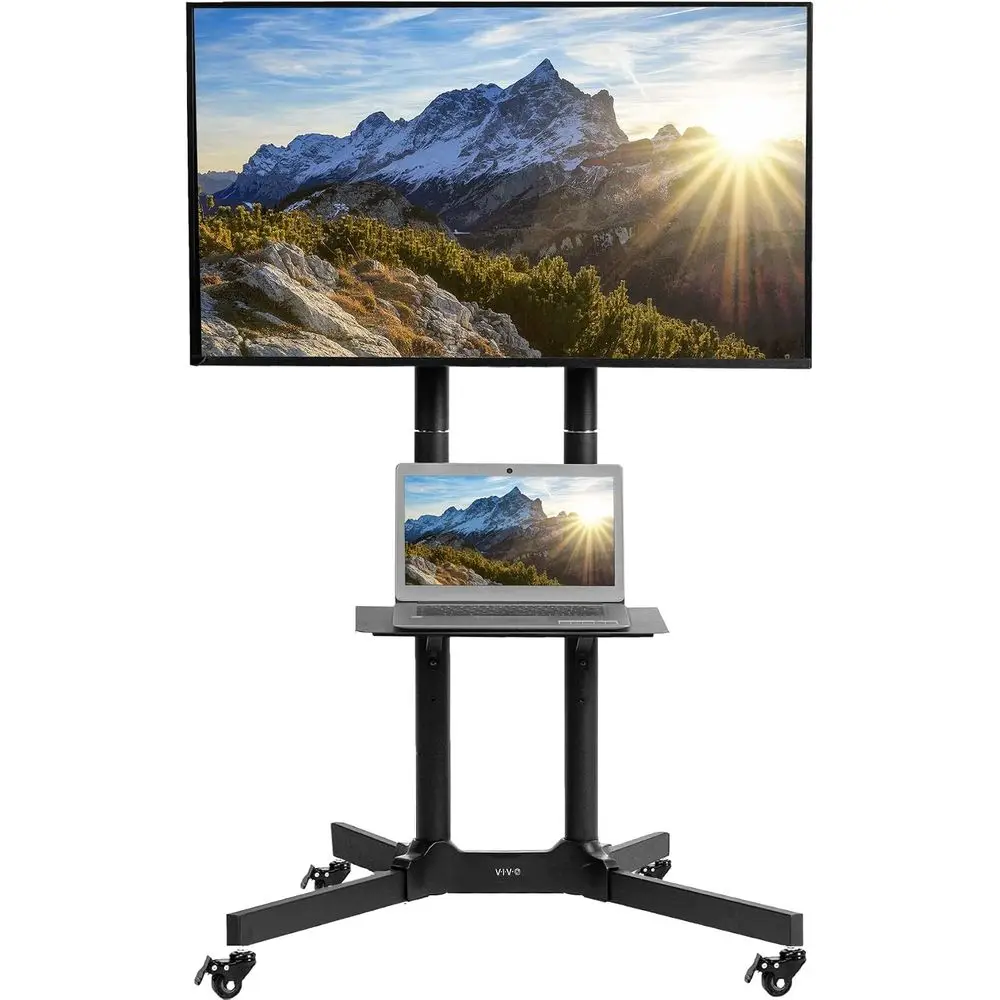 Mobile TV Cart or 32 to 83 inch Sns up to 110 lbs, LCD LED OLED 4K Smart lat and Curved Panels, Rolling Stand with Laptop DVD Sh