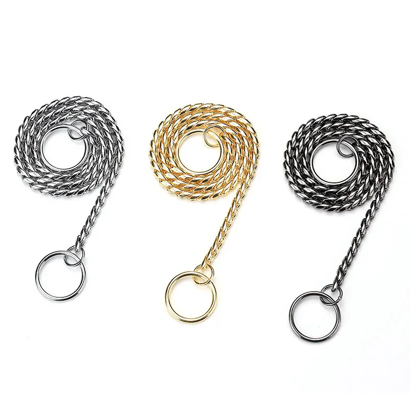 

Gold P-Snake Chain Dog Collar Stainless Steel Chew-Proof Slip Training Walking Mirror Polish Heavy-Duty Pet Jewelry
