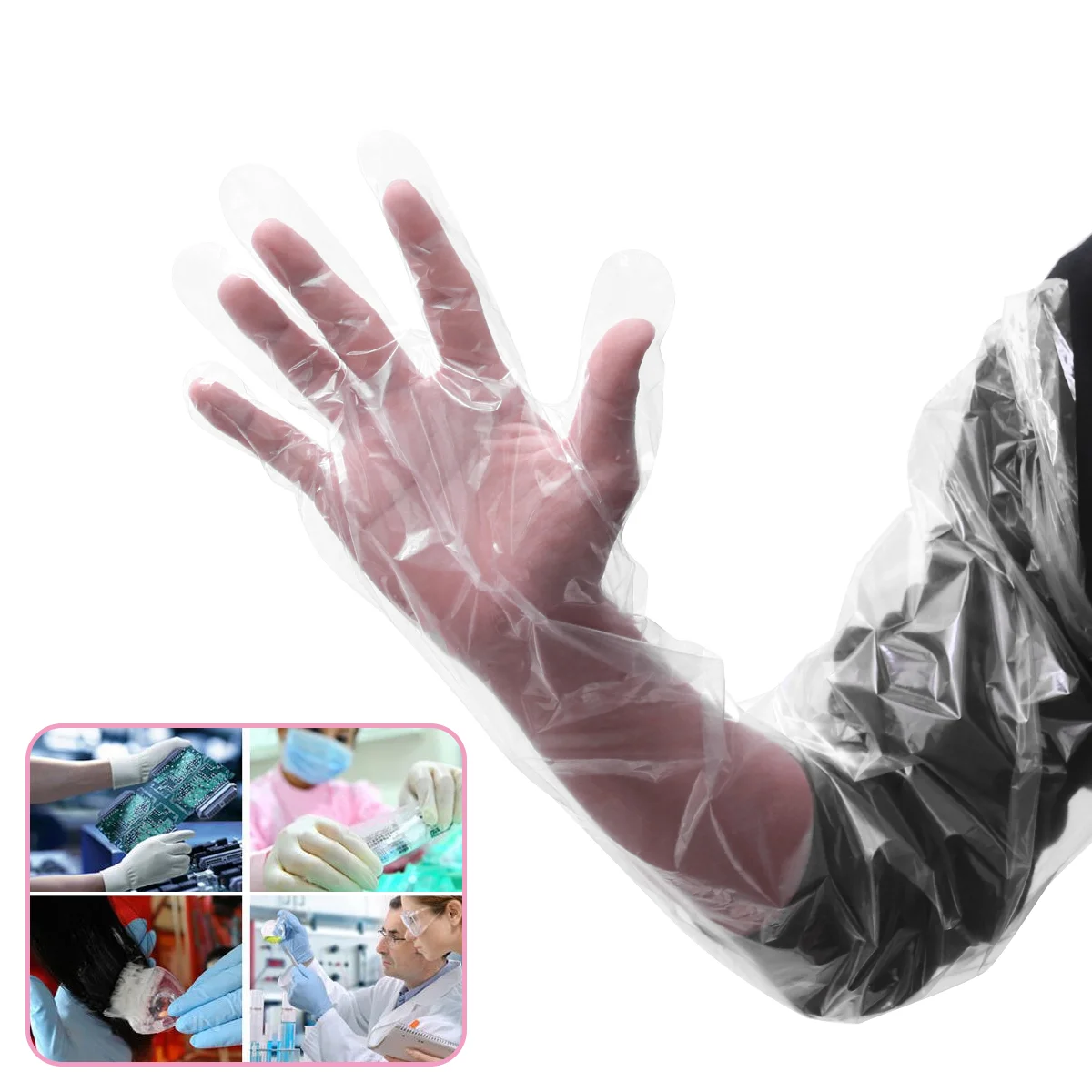 50PCS Disposable Plastic Film Long Arm Glove Cattle Sheep Glove for Farm (White) Farm Glove