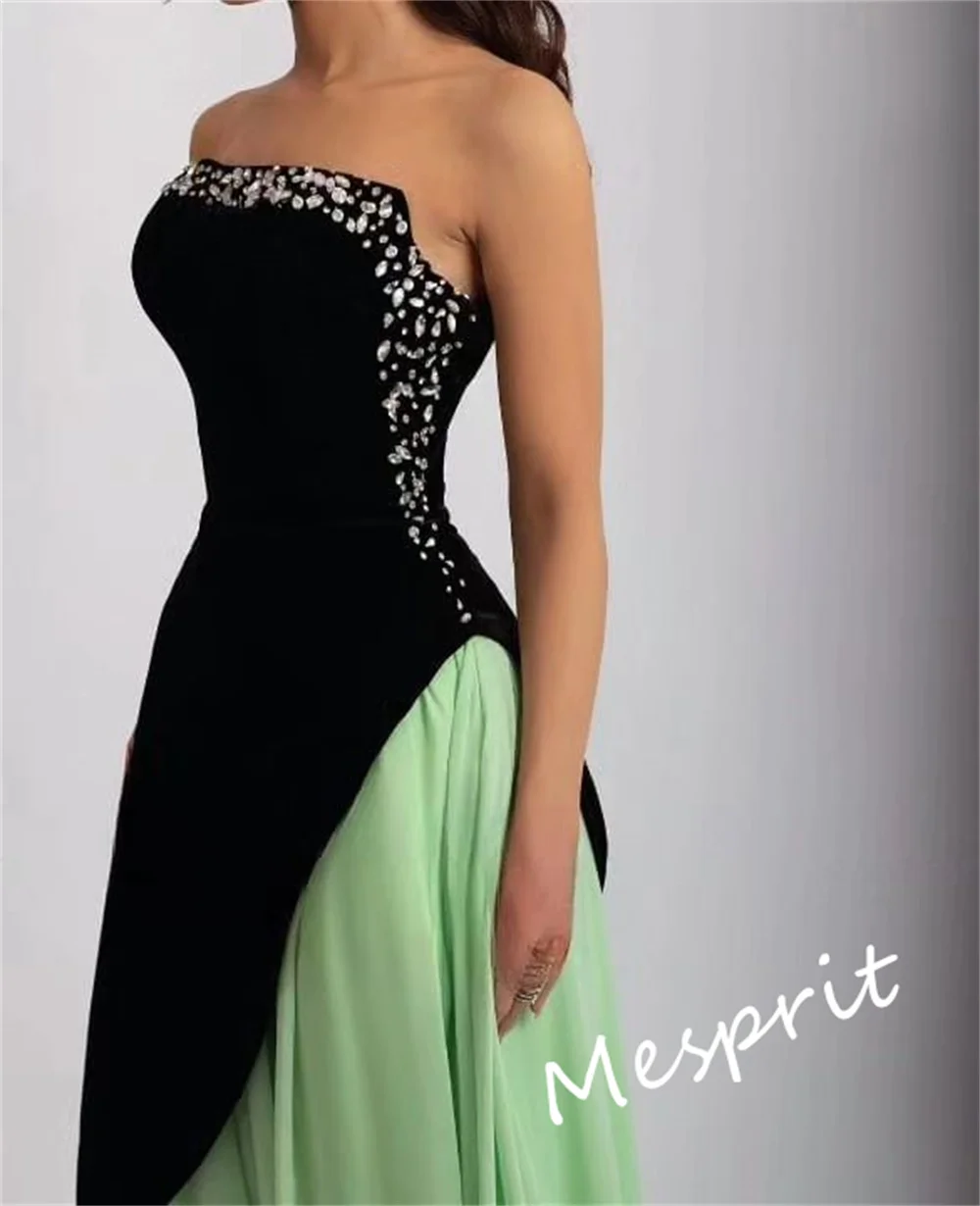 Sparkle Exquisite  Customized Chiffon Draped Pleat Beading Prom A-line Strapless Bespoke Occasion Gown Long Dresses