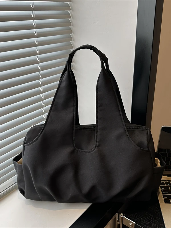 Casual Korean Style Pleated Underarm Women's Tote Bag Large Capacity Canvas Commuter Handbag Fashionable Shoulder Bag