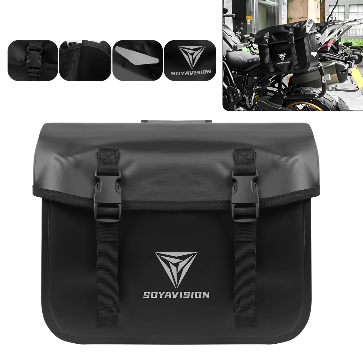 防水オートバイサイドバッグ、反射ストリップ付きヘビーデューティーバイクパニア収納バッグ、スクーターバイク旅行用