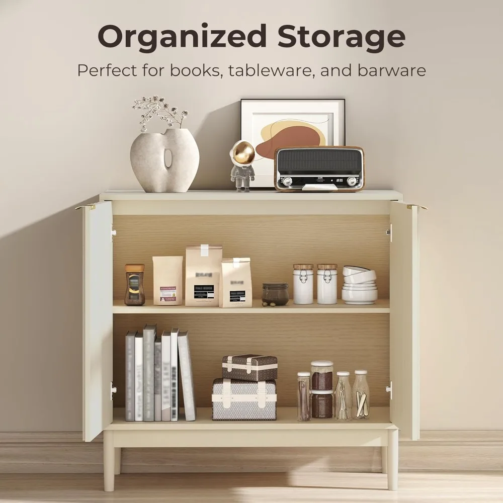 

Fluted Cabinet with Storage, Buffet Cabinet Sideboard with 2 Doors, Beige Buffet Storage Accent Cabinets, Customized