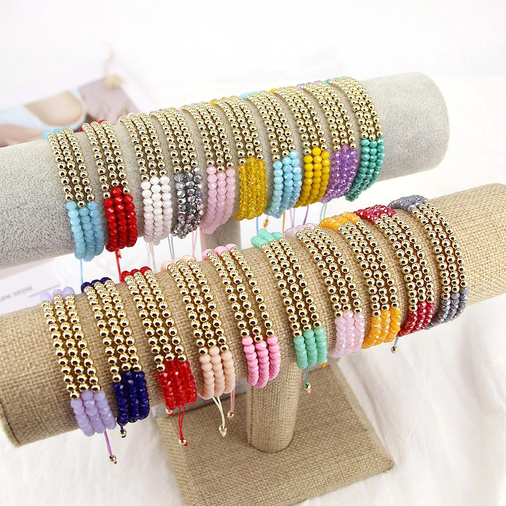 10PCS,  Mixed Glass Crystal Bracelet Colorful Style Fashion Gold Beads Charm Bracelets For Women Wedding Jewelry Gift
