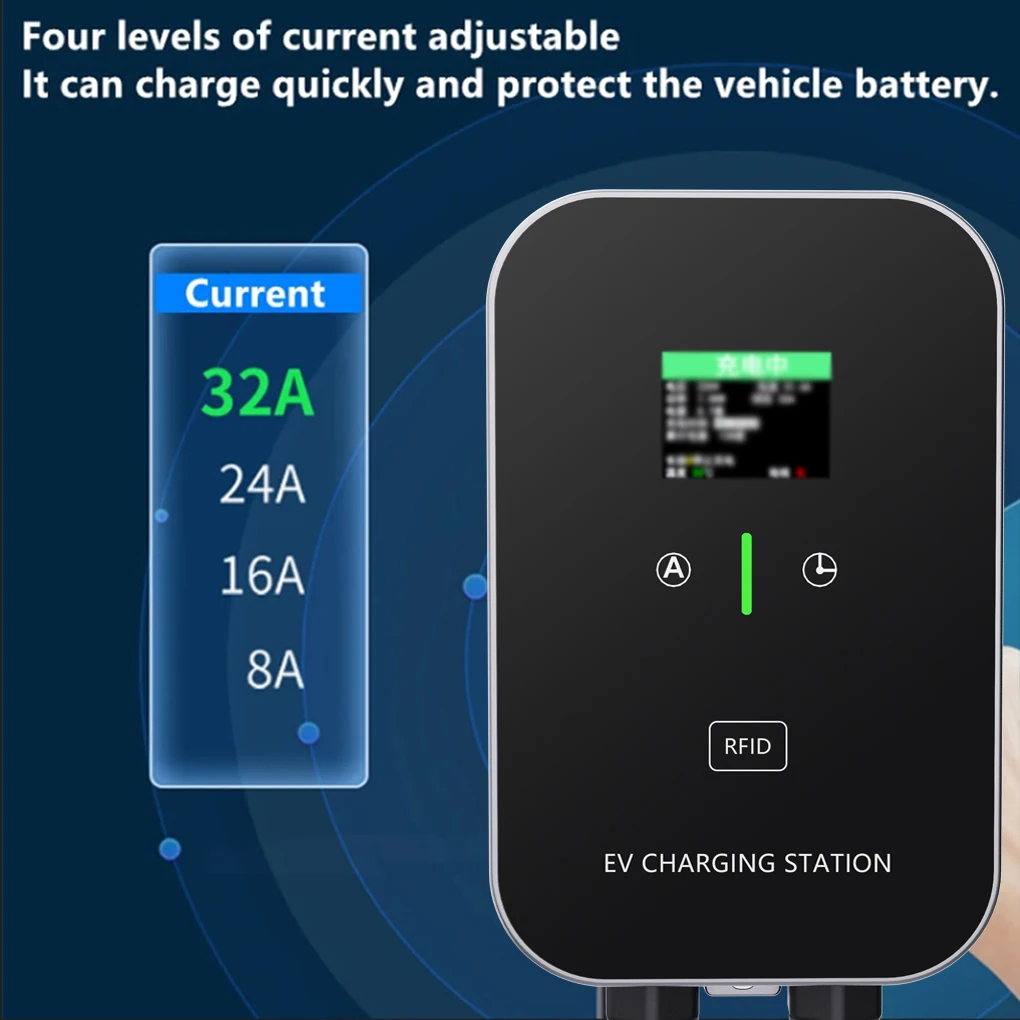 EV Wallbox 5M 7KW 32A Car Home EV Wallbox Charging Station Electric Car EV Wallbox With 5M Cable Color Screen