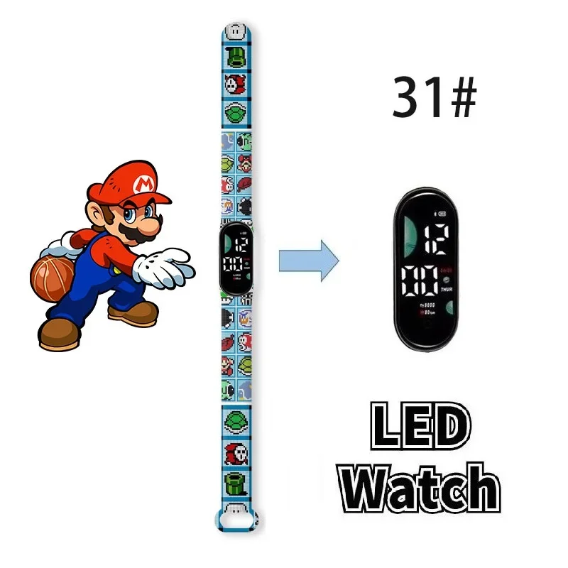 Super Marios Bros Led Elektronisch Horloge Cartoon Figuur Anime Randapparatuur Digitale Touch Armband Waterdicht Kinderen Festival Gif