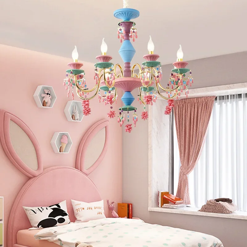 Hongcui Modern Color Crystal Pendent Lamp French Luxury Art Living Room Restaurant Bedroom Girl's Room Children's RoomChandelier image 4