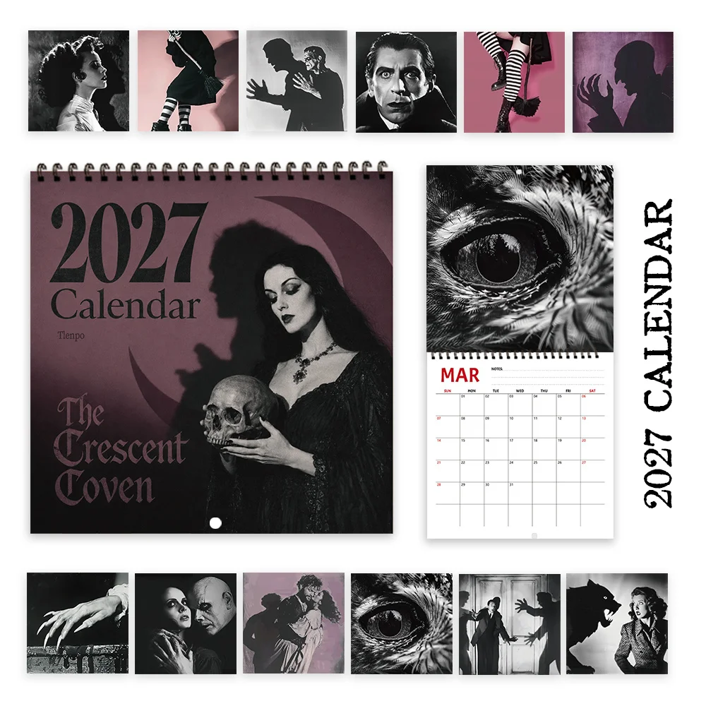 1pc 2027 Dark Vampire Witch Wall Calendar,12‑Month Planner,Gift For Back‑to‑School,Christmas,New Year,Free Stickers Included