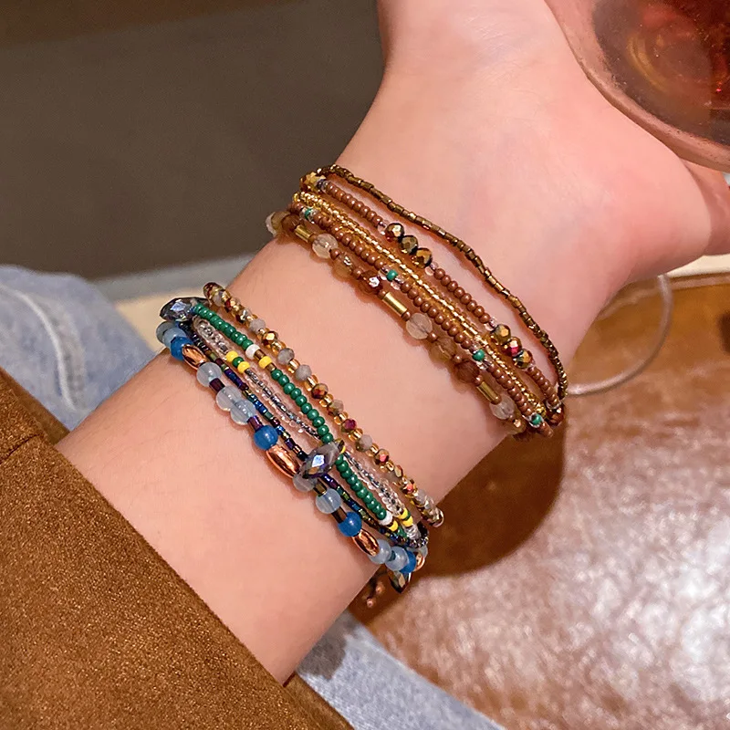 

Ethnic Style Bohemia Blue/Brown Resin Beaded Multi-layer Strand Bracelets for Women Retro Stackable Hand Fashion Jewelry 1723