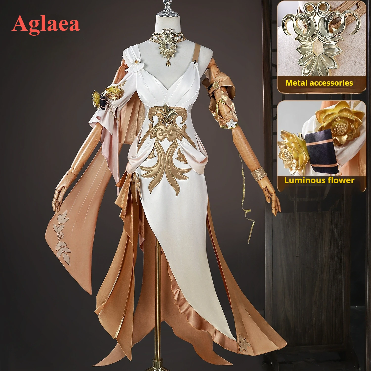 

Honkai Star Rail Aglaea Cosplay Costume Wig Dress Headwear Rings Amphoreus The Goldweaver Halloween Party Women Props Carnival