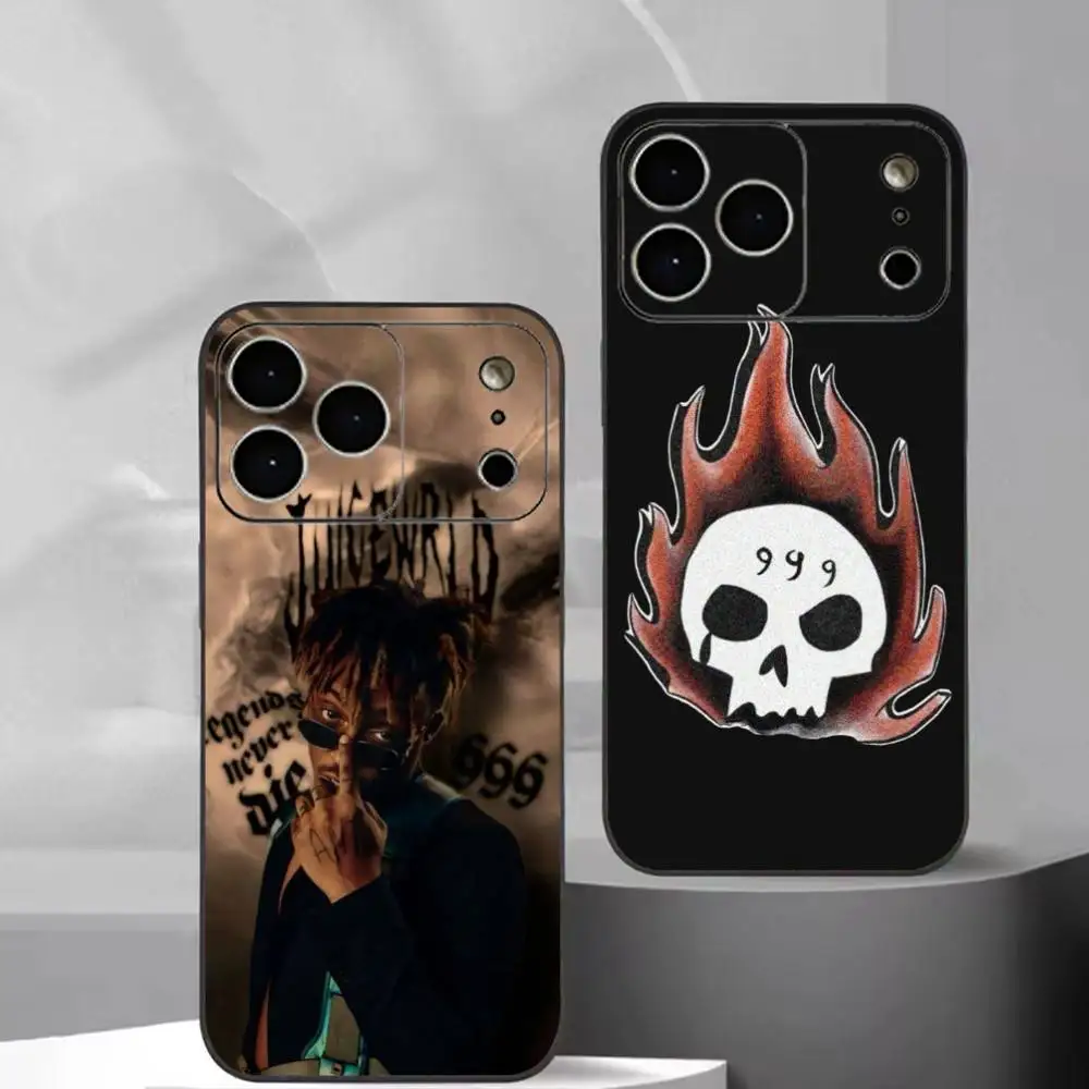 Capa de Silicone Macia Preta Juice WRLD Rapper 999 para iPhone 17, 16, 15, 14, 13, 12, 11 Plus, Pro Max
