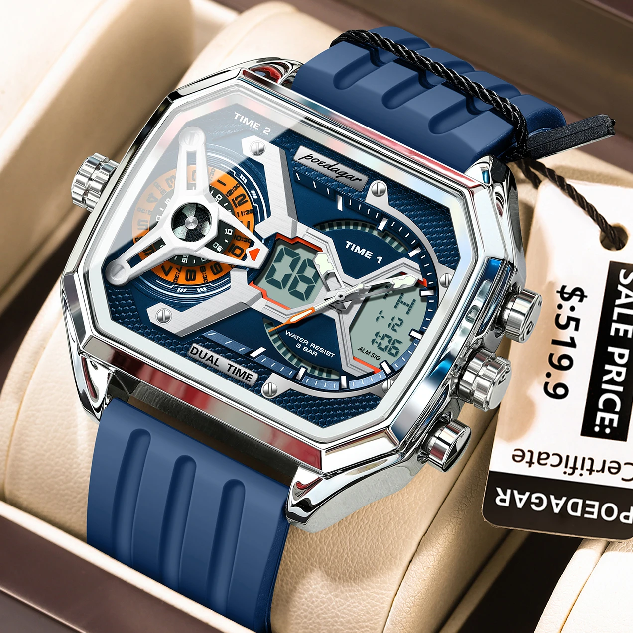 POEDAGAR Top Luxury Men Clock Date Week Luminous LED Man Watch Silicone Strap Electronic Dual Time Fashion Men's Quartz Watches