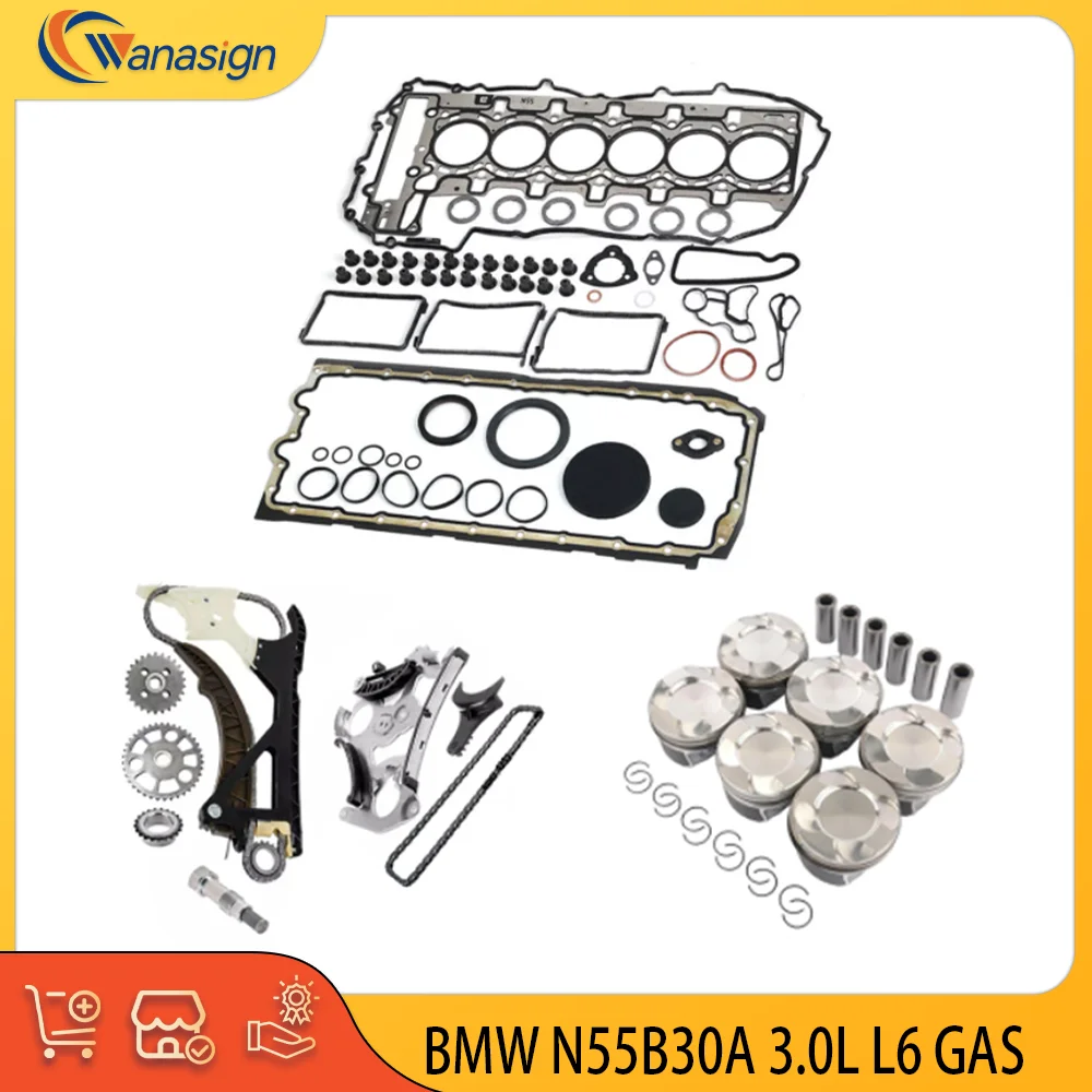 AUTO Overhaul Engine Gasket Kit Pistons Set Timing chain kit For BMW 335i 435i 535i 640i X3 X5 X6 N55 3.0L L6 GAS 2009-2019