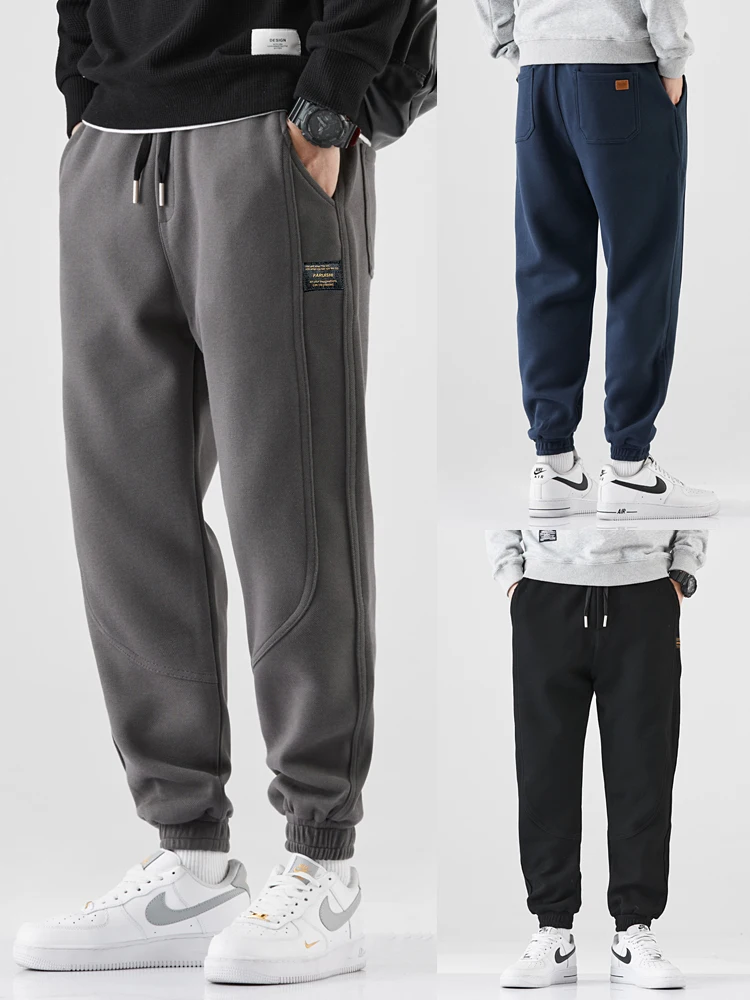 

Men's Spor Knitted Cargo Pants Loose Fit Spring Autumn Sle Workwear Heavyweight Cotton Trousers Trendy Casual Long Trousers