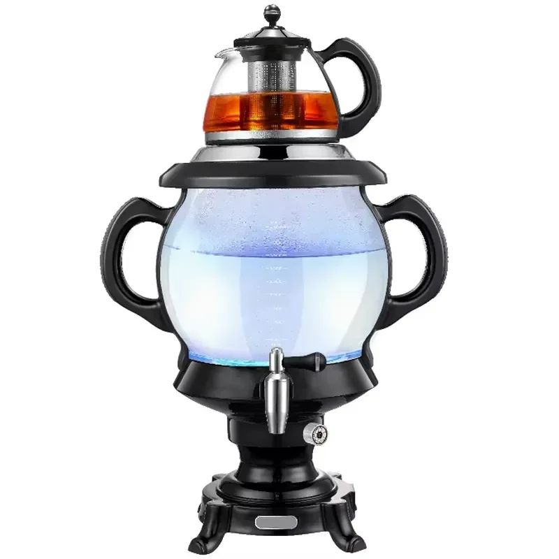 Electric Glass Samovar Tea Kettle with Stand Traditional Russian Style Household Appliance for Home Office Use Modern Design