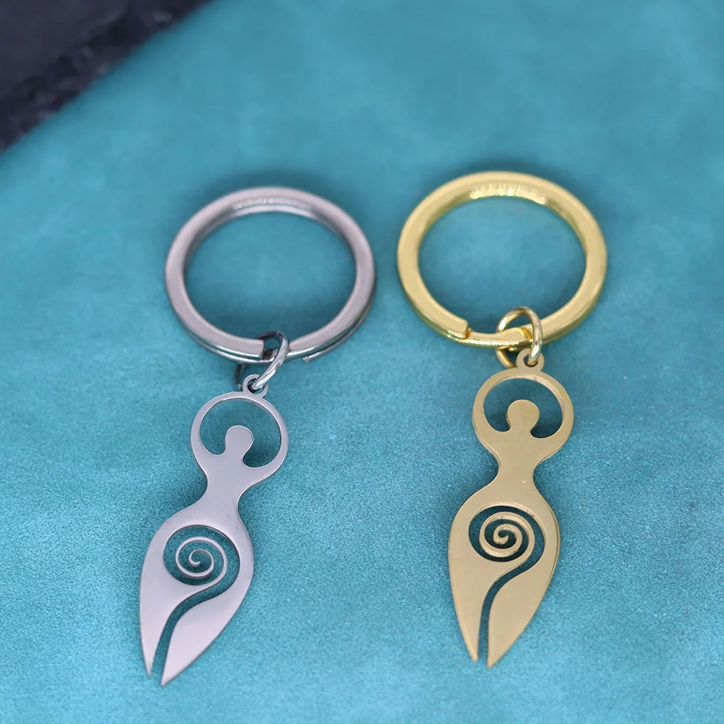 Triple Goddess Talisman Keychain Stainless Steel Pendant Pagan Jewelry Wiccan Witchy Charms Women Men Yoga Nymph Accessories