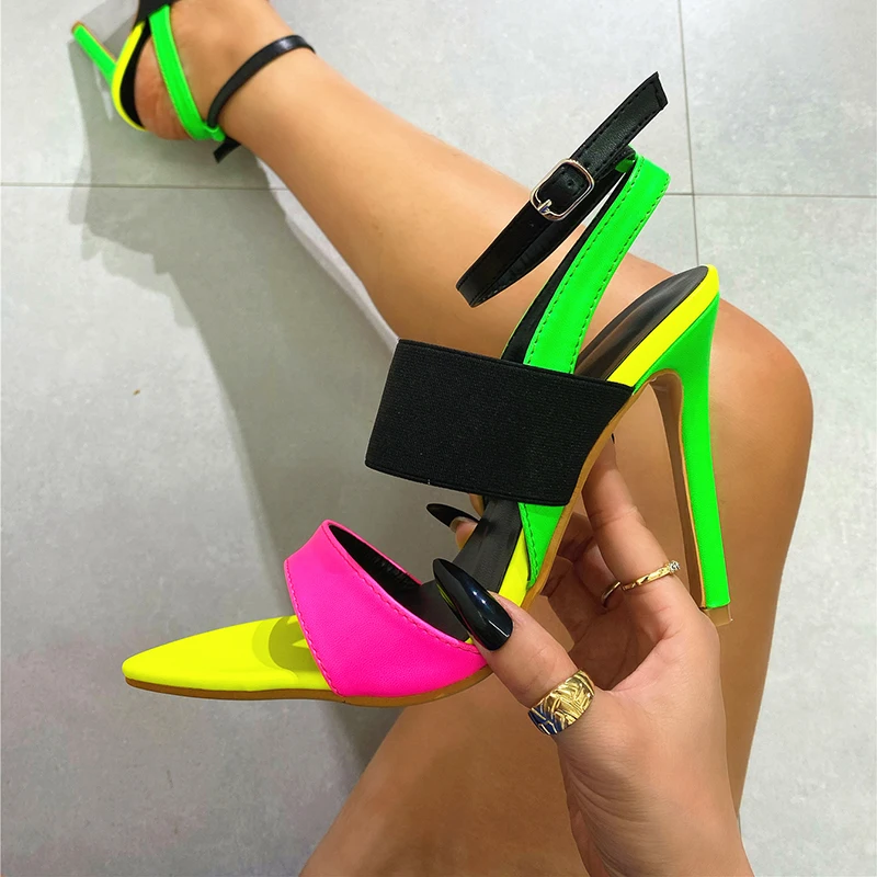 

Summer Pointy Peep Toe Mixed Color Hollow Women's Sandals Fashion Slingback Buckle Gladiator Shoes Sexy Dress Shoes Size 35-42