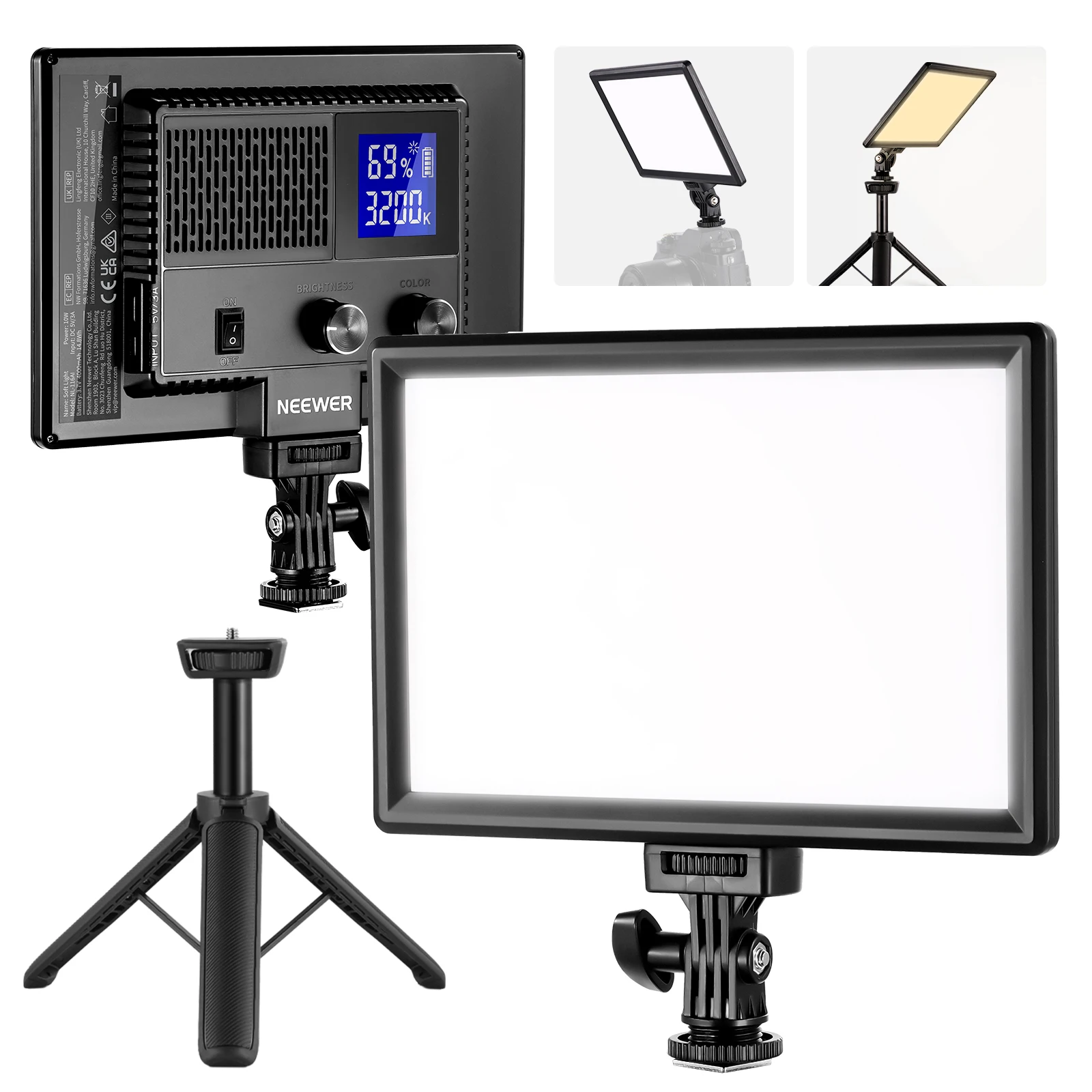 NEEWER 9" LED-Videolichtpanel, dimmbare DSLR-Kamera, weiches Licht mit Mini-Stativ für Fotografie, Videoaufzeichnung, Live-Streaming – Detail 1
