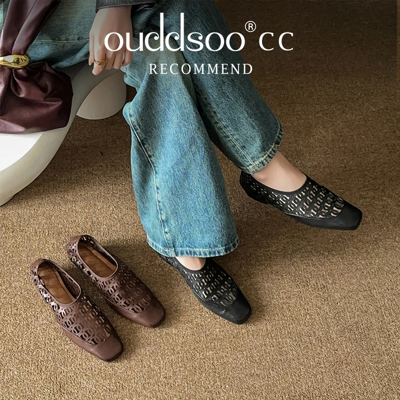 

Ods Handmade Genuine Leather Mid Heels Buckle Cut-Outs Summer Ladies Shoes Fashion Low Heels Ladies Party Dress Basic Office