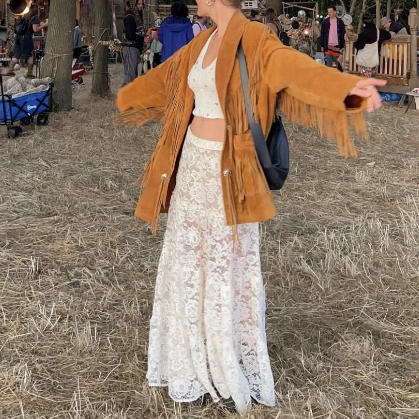 Nowa damska spódnica na rok 2025, modna, uniwersalna, koronkowa, bestseller z niezależnej platformy, długa, z materiału PU, na sezon jesień.