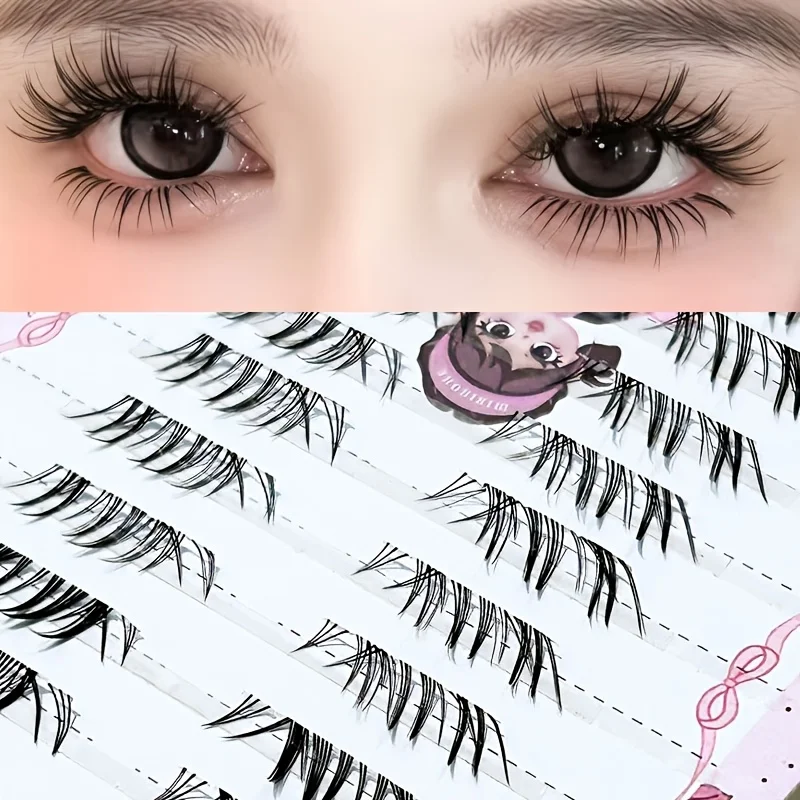 Mixiaohe Comic-Style Cluster-Wimpern für den unteren Wimpernkranz, 80 Cluster, DIY, dünnes schwarzes Band, natürlich dicht, fotogen, wiederverwendbar, für Anfänger geeignet