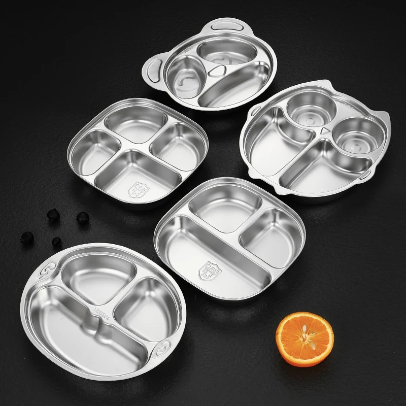 316 Stainless Steel Dinner Plate Food Grade Divided Serving Tray Kitchen Dishes Lunch Container For School Canteen Tableware