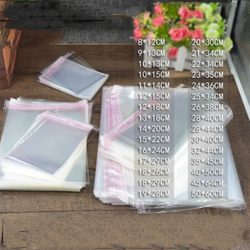 1000PCS Big Size OPP Poly Bag Multi Style Clear Self Adhesive Seal Plastic Packaging Bag for Clothes Resealable Cellophane