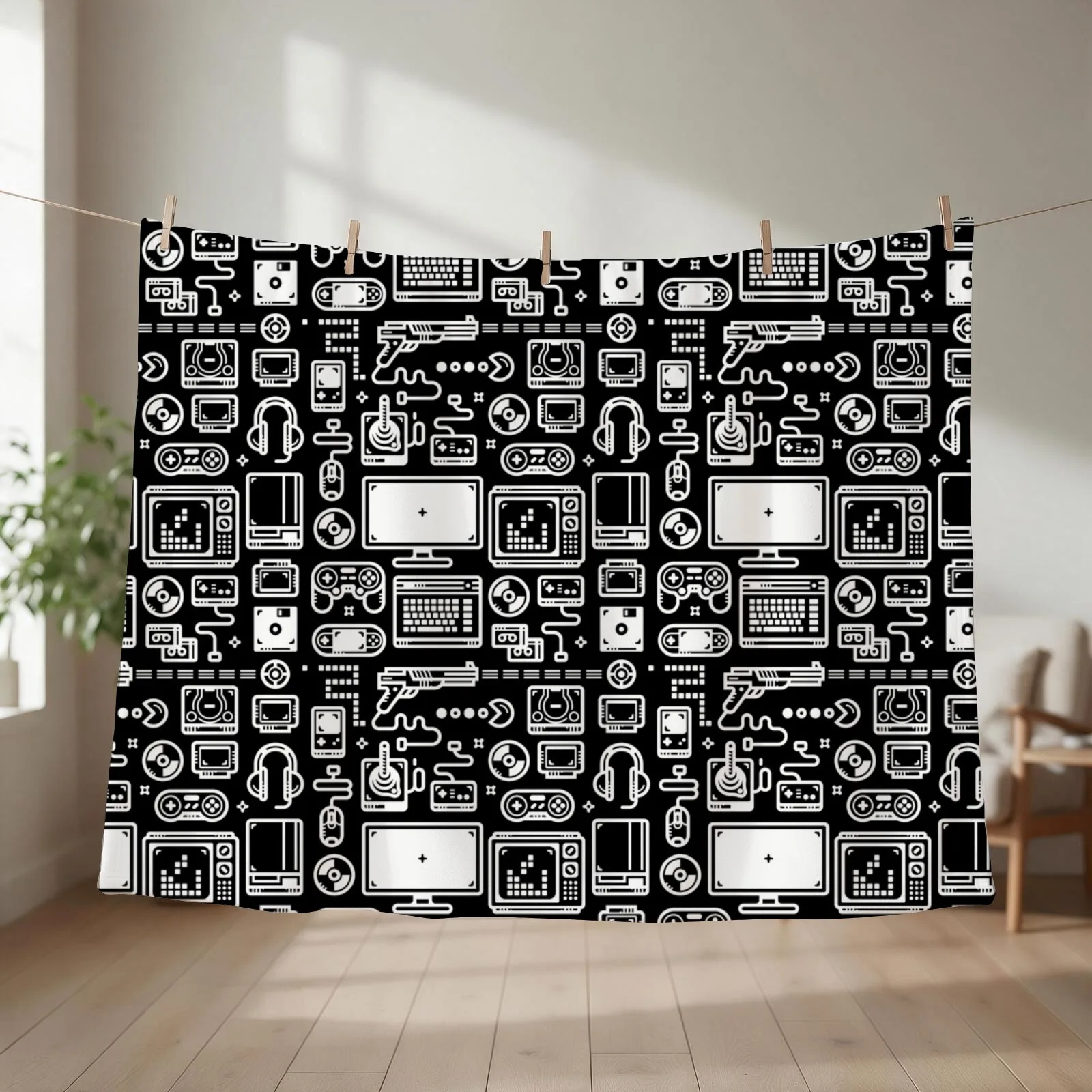 Retro Gamer Video Game Consoles, PC's, Controllers, Joysticks and Gamepads Throw Blanket