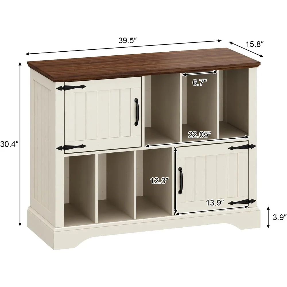 حامل مشغل تسجيل كبير مع مساحة تخزين من الفينيل - حامل قرص دوار 39.5 خزانة تخزين خشبية للمزرعة مع أبواب مغناطيسية، ستيريو M #2