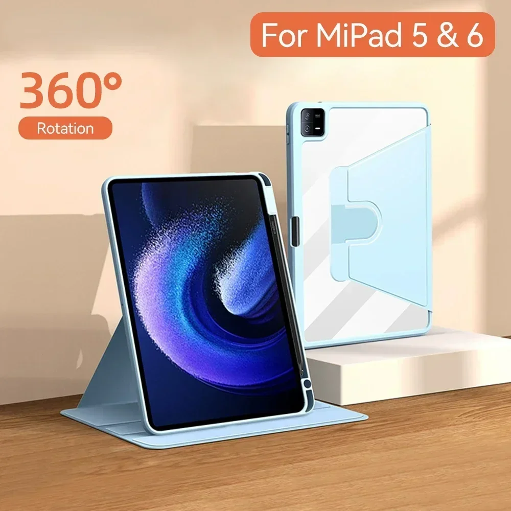 

360 ° Вращающийся чехол для планшета MiPad 6/5 11 дюймов для Xiaomi Pad 6/5 11 дюймов, защитный чехол из ТПУ Smart Sleep с подставкой и слотом для ручки