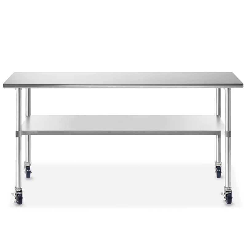 Stainless Steel Work & Prep Table 72 x 24 Inches with Caster Wheels and Under Shelf for Restaurant, Home, Hotel