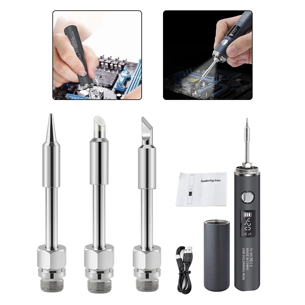 

USB Digital Display Soldering Iron Set With Adjustable Temperature Fast Heating Interchangeable Tips For DIY/Electronics Repair