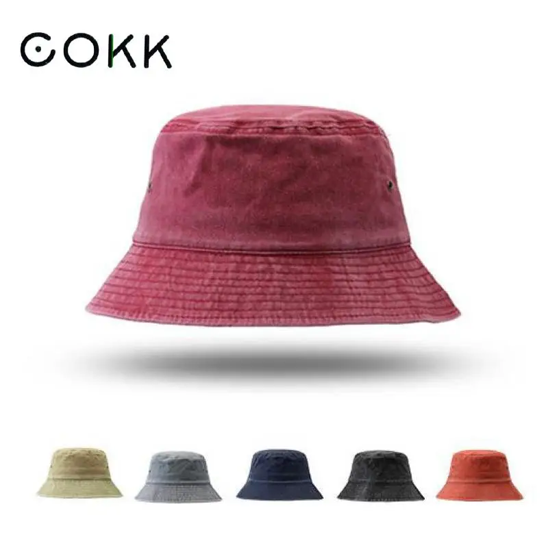 COKK Bucket Hat Women Summer Autumn Washed Cotton Breathable Fisherman Cap Solid Color Sunscreen Sunshade Casual Cap Gorro Retro