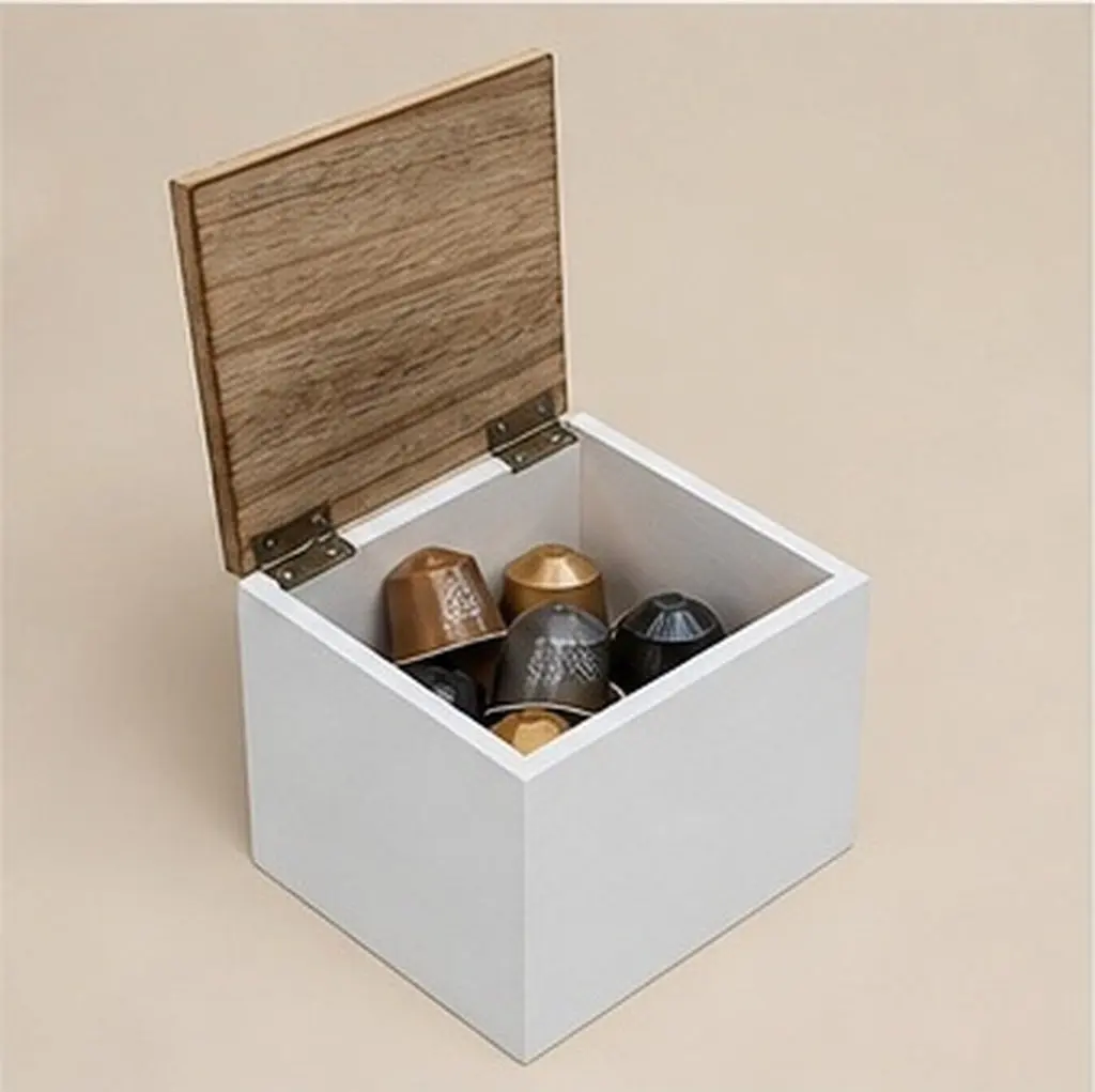 Wooden Coffee Capsule Storage Box White Retro Design Lid for Kitchen Countertop Tea Bag Sugar Packet Desktop